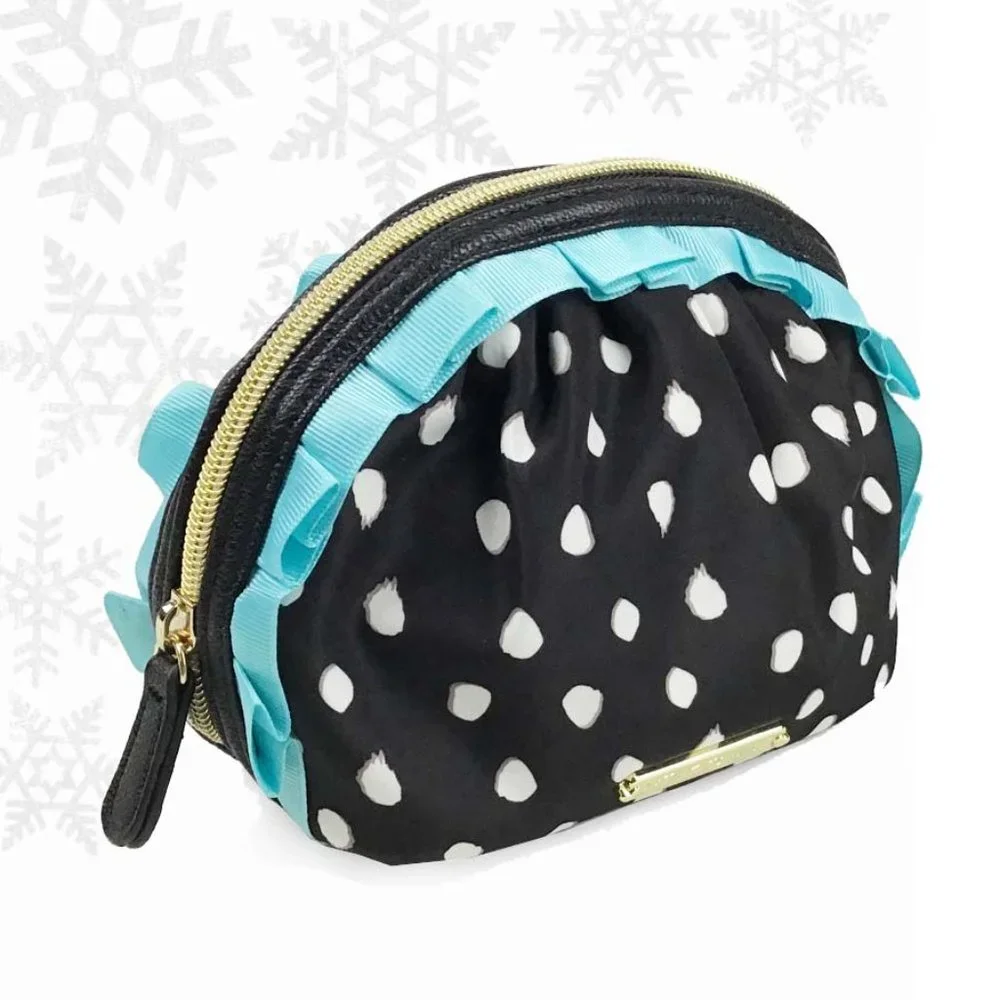 Betsy Johnson Black & White Polka Dot Cosmetic Bag NWOT